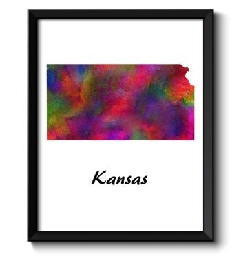 INSTANT DOWNLOAD Kansas Map State Watercolor Painting Poster Print USA United States Modern Abstract Landscape Art Colorful Rainbow