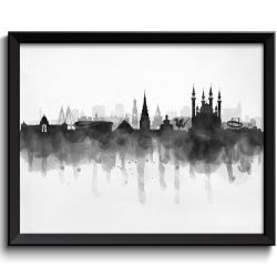 INSTANT DOWNLOAD Kazan Skyline Russia Cityscape Art Print Poster Black White Grey Watercolor Painting Landscape Home Decor Wall Art