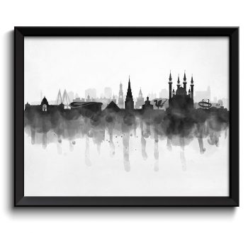 INSTANT DOWNLOAD Kazan Skyline Russia Cityscape Art Print Poster Black White Grey Watercolor Painting Landscape Home Decor Wall Art