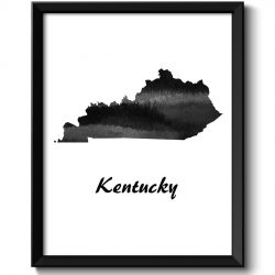 INSTANT DOWNLOAD Kentucky Map State Watercolor Painting Poster Print USA United States Abstract Landscape Art Black White Grey