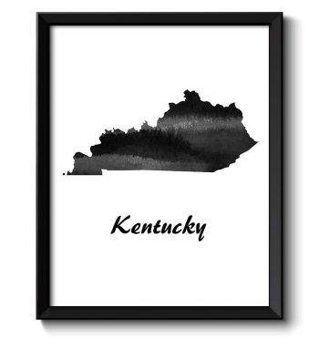 INSTANT DOWNLOAD Kentucky Map State Watercolor Painting Poster Print USA United States Abstract Landscape Art Black White Grey