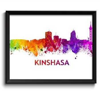 INSTANT DOWNLOAD Kinshasa Skyline City Democratic Republic of Congo Watercolor Cityscape Poster Print Art Painting Red Purple Pink Yellow