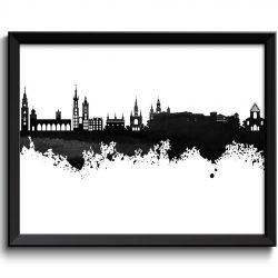 INSTANT DOWNLOAD Krakow Skyline Black White Grey Painting Poster Print Krakow Wall Decor Wall Art Poland City Cityscape Map