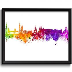 INSTANT DOWNLOAD Krakow Skyline Painting Poster Print Krakow Wall Decor Wall Art Green Yellow Pink Red Purple Pink Poland City Cityscape Map