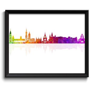 INSTANT DOWNLOAD Krakow Skyline Painting Wall Art Poster Print Krakow Wall Decor Colorful Rainbow Poland City Cityscape Map Home Decor