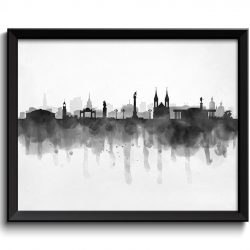 INSTANT DOWNLOAD Krasnoyarsk Skyline Russia Cityscape Art Print Poster Black White Grey Watercolor Painting Landscape Home Decor Wall Art