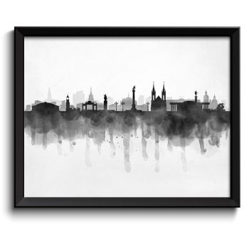 INSTANT DOWNLOAD Krasnoyarsk Skyline Russia Cityscape Art Print Poster Black White Grey Watercolor Painting Landscape Home Decor Wall Art