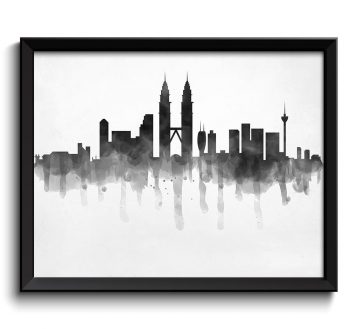 INSTANT DOWNLOAD Kuala Lumpur Skyline Black White Grey Malaysia Aisa City Watercolor Cityscape Poster Print Abstract Landscape Art Painting