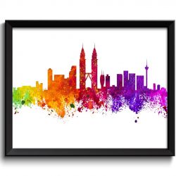 INSTANT DOWNLOAD Kuala Lumpur Skyline Colorful Malaysia Aisa City Watercolor Cityscape Poster Print Landscape Art Painting Red Purple Pink