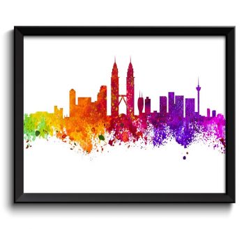 INSTANT DOWNLOAD Kuala Lumpur Skyline Colorful Malaysia Aisa City Watercolor Cityscape Poster Print Landscape Art Painting Red Purple Pink