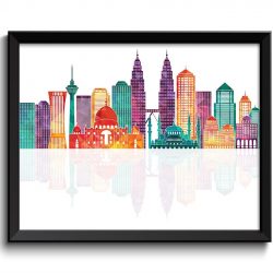 INSTANT DOWNLOAD Kuala Lumpur Skyline Green Blue Teal Purple Peach City Colorful Cityscape Poster Print Malaysia Asia Landscape Art Painting