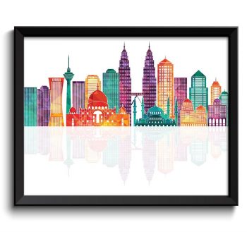 INSTANT DOWNLOAD Kuala Lumpur Skyline Green Blue Teal Purple Peach City Colorful Cityscape Poster Print Malaysia Asia Landscape Art Painting