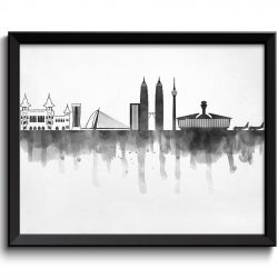 INSTANT DOWNLOAD Kuala Lumpur Skyline Grey Black White Malaysia Aisa City Watercolor Cityscape Poster Print Abstract Landscape Art Painting