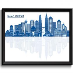 INSTANT DOWNLOAD Kuala Lumpur Skyline Steel Blue City Cityscape Poster Print Malaysia Asia Landscape Art Painting