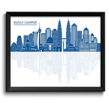 INSTANT DOWNLOAD Kuala Lumpur Skyline Steel Blue City Cityscape Poster Print Malaysia Asia Landscape Art Painting