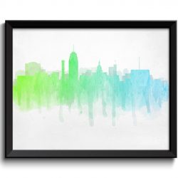 INSTANT DOWNLOAD Lansing Lime Green Baby Blue Skyline Michigan USA United States Cityscape Art Print Poster Watercolor Painting