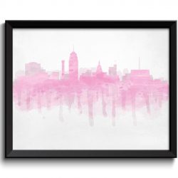 INSTANT DOWNLOAD Lansing Pink Grey Skyline Michigan USA United States Cityscape Art Print Poster Watercolor Painting