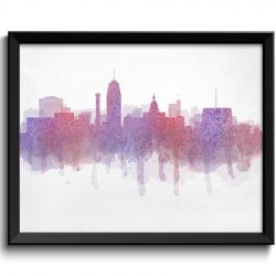 INSTANT DOWNLOAD Lansing Pink Purple Grey Skyline Michigan USA United States Cityscape Art Print Poster Watercolor Painting