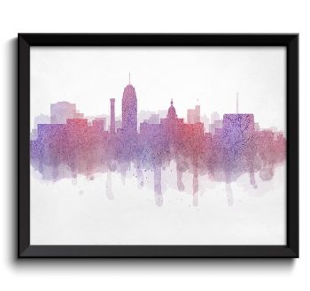 INSTANT DOWNLOAD Lansing Pink Purple Grey Skyline Michigan USA United States Cityscape Art Print Poster Watercolor Painting