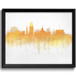 INSTANT DOWNLOAD Lansing Yellow Gold Orange Skyline Michigan USA United States Cityscape Art Print Poster Watercolor Painting