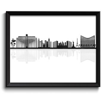 INSTANT DOWNLOAD Las Vegas Skyline Las Vegas Nevada Las Vegas Wall Art Print Las Vegas Poster Black White Grey Watercolor Painting