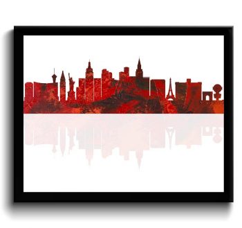 INSTANT DOWNLOAD Las Vegas Skyline Nevada City Red Black Watercolor Cityscape Poster Print Abstract Landscape Art Painting