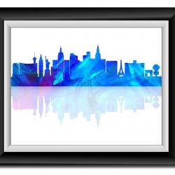 INSTANT DOWNLOAD Las Vegas Skyline Nevada City Sky Royal Blue Purple Watercolor Cityscape Poster Print Abstract Landscape Art Painting