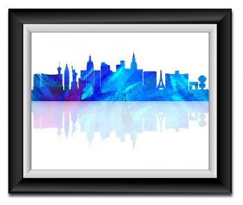 INSTANT DOWNLOAD Las Vegas Skyline Nevada City Sky Royal Blue Purple Watercolor Cityscape Poster Print Abstract Landscape Art Painting