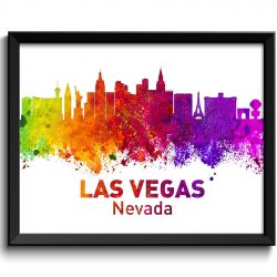 INSTANT DOWNLOAD Las Vegas Skyline Nevada Colorful Watercolor Cityscape Poster Print Landscape Art Painting Red Purple Pink Yellow Green