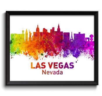 INSTANT DOWNLOAD Las Vegas Skyline Nevada Colorful Watercolor Cityscape Poster Print Landscape Art Painting Red Purple Pink Yellow Green