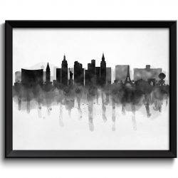 INSTANT DOWNLOAD Las Vegas Skyline Nevada USA United States Cityscape Art Print Poster Black White Grey Watercolor Painting