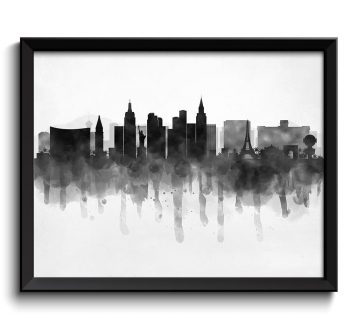 INSTANT DOWNLOAD Las Vegas Skyline Nevada USA United States Cityscape Art Print Poster Black White Grey Watercolor Painting