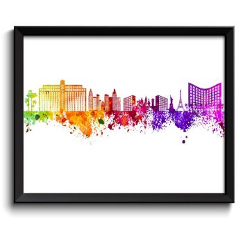 INSTANT DOWNLOAD Las Vegas Skyline Painting Poster Print Wall Decor Las Vegas Wall Art Green Yellow Pink Red Purple Pink Nevada USA City Map