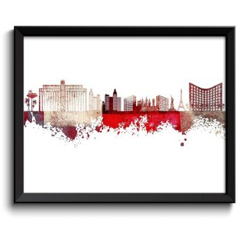 INSTANT DOWNLOAD Las Vegas Skyline Red Beige Brown Cream Watercolor Painting Las Vegas Nevada Las Vegas Wall Art Print Las Vegas Poster