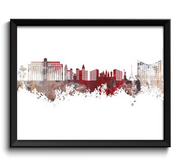 INSTANT DOWNLOAD Las Vegas Skyline Red Beige Grey White Watercolor Painting Las Vegas Nevada Las Vegas Wall Art Print Las Vegas Poster