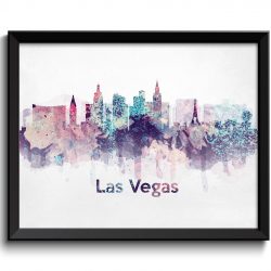 INSTANT DOWNLOAD Las Vegas Turquoise Blue Pink Purple Skyline Nevada USA United States Cityscape Wall Art Print Poster Watercolor Painting