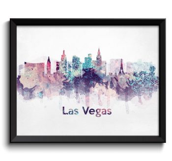 INSTANT DOWNLOAD Las Vegas Turquoise Blue Pink Purple Skyline Nevada USA United States Cityscape Wall Art Print Poster Watercolor Painting