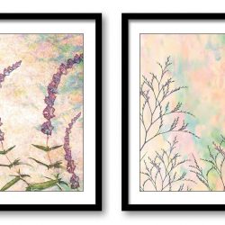 INSTANT DOWNLOAD Lavender Flower Field Bathroom Art Print Brown Beige Purple Colorful Set of 2 Brown Elegant Watercolor Painting Wall Decor