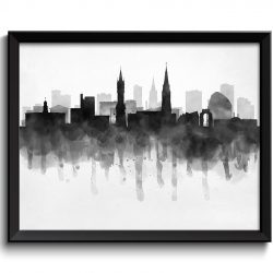 INSTANT DOWNLOAD Leicester Skyline England Europe Cityscape Art Print Poster Black White Grey Watercolor Painting