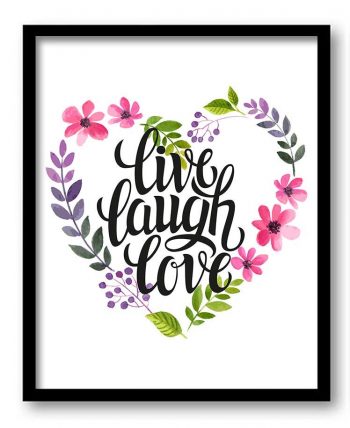 INSTANT DOWNLOAD Live Laugh Love Watercolor Painting Pink Purple Lilac Flowers Heart Art Print Poster Black Words Text Saying Quote Wall Art