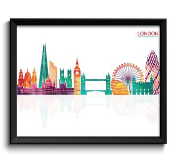 INSTANT DOWNLOAD London Skyline City Colorful Cityscape England Europe Poster Print Modern Abstract Landscape Art Painting Teal Purple Peach