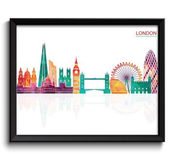 INSTANT DOWNLOAD London Skyline City Red Cityscape England Europe Poster Print Modern Abstract Landscape Art Painting