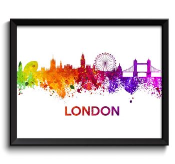 INSTANT DOWNLOAD London Skyline Colorful Rainbow England Watercolor Cityscape Poster Print Landscape Art Painting Red Purple Pink Yellow