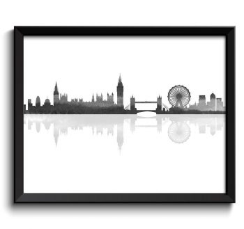 INSTANT DOWNLOAD London Skyline England City Black White Grey Watercolor Cityscape Poster Print Modern Abstract Landscape Art Painting