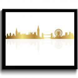 INSTANT DOWNLOAD London Skyline England City Gold Look Metallic Brown Beige Cityscape Poster Print Modern Landscape Art Painting