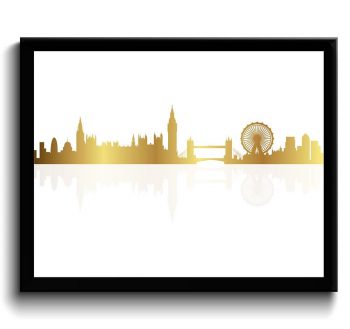 INSTANT DOWNLOAD London Skyline England City Gold Look Metallic Brown Beige Cityscape Poster Print Modern Landscape Art Painting