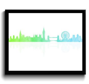 INSTANT DOWNLOAD London Skyline England City Lime Green Sky Blue White Cityscape Poster Print Modern Abstract Landscape Art London Poster
