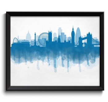 INSTANT DOWNLOAD London Skyline England Europe Cityscape Art Print Poster Turquoise Blue Watercolor Painting