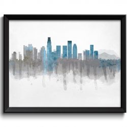 INSTANT DOWNLOAD Los Angeles Grey Turquoise Blue Skyline California USA United States Cityscape Art Print Poster Watercolor Painting