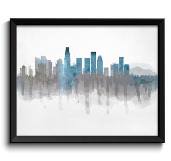 INSTANT DOWNLOAD Los Angeles Grey Turquoise Blue Skyline California USA United States Cityscape Art Print Poster Watercolor Painting